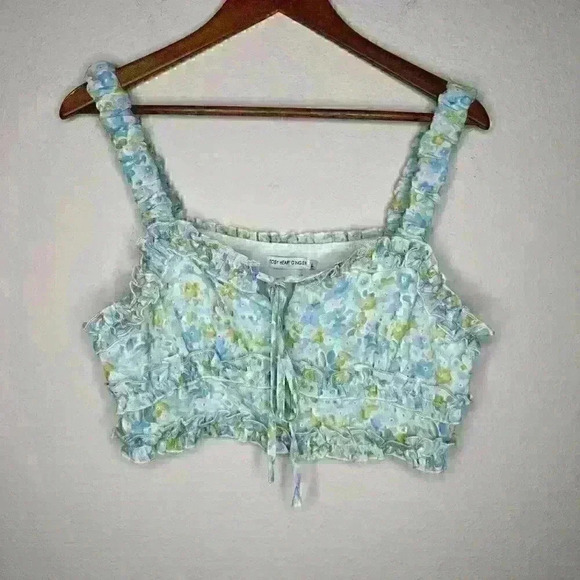 Toby Heart‎ Ginger floral ruffle crop top Sz L - Picture 3 of 8